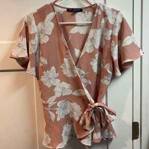 Light Pink Flower Wrap Blouse